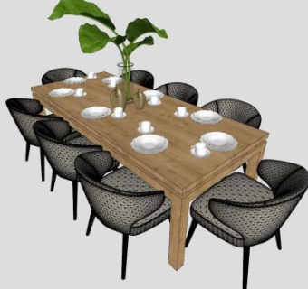 8人座餐桌椅家具sketchup模型下载_sketchup草图大师SKP模型