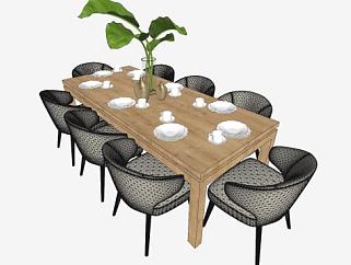 8人座餐桌椅家具sketchup模型下载_sketchup草图大师SKP模型