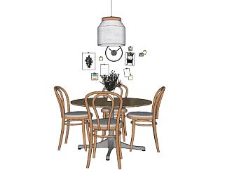 北欧现代木质餐桌椅家具吊灯SU模型下载_sketchup草图大师SKP模型
