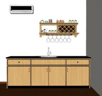 挂式空调和木架子洗手台SU模型下载_sketchup草图大师SKP模型