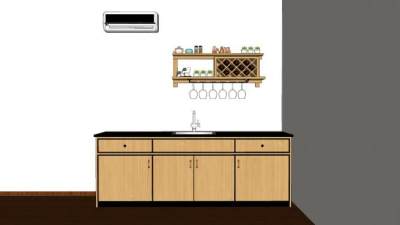 挂式空调和木架子洗手台SU模型下载_sketchup草图大师SKP模型