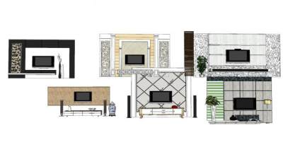 中式电视柜背景墙系列SU模型下载_sketchup草图大师SKP模型