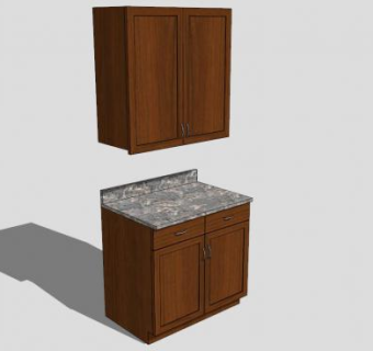 中式木质落地式浴室柜SU模型下载_sketchup草图大师SKP模型