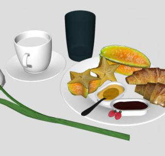西式食物咖啡和白玫瑰SU模型下载_sketchup草图大师SKP模型