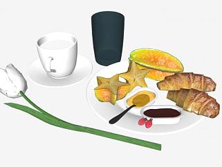 西式食物咖啡和<em>白玫瑰</em>SU模型下载_sketchup草图大师SKP...
