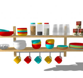 厨房置物架碗具碟子调料SU模型下载_sketchup草图大师SKP模型