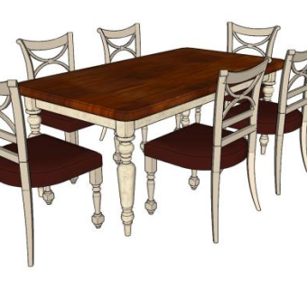 欧式现代木餐桌椅SU模型下载_sketchup草图大师SKP模型