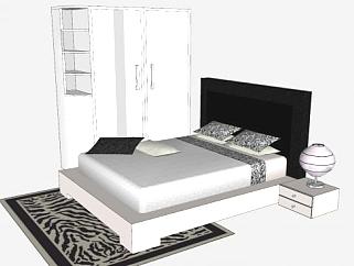 房间卧室家具床铺和衣柜SU模型下载_sketchup草图大师SKP模型