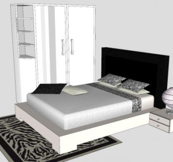 房间卧室家具床铺和衣柜SU模型下载_sketchup草图大师SKP模型