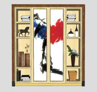 书柜书架上的工艺品SU模型下载_sketchup草图大师SKP模型