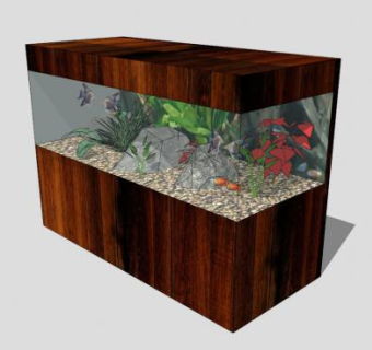 玻璃木质水族箱SU模型下载_sketchup草图大师SKP模型
