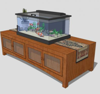 方形玻璃水族箱和底柜SU模型下载_sketchup草图大师SKP模型