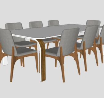 8人座餐桌椅SU模型下载_sketchup草图大师SKP模型