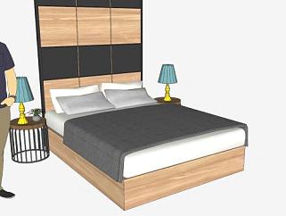 双人床床铺家具SKP模型下载_sketchup草图大师SKP模型