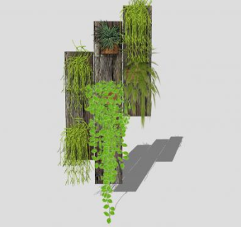 小型木制板植物墙装饰SU模型下载_sketchup草图大师SKP模型
