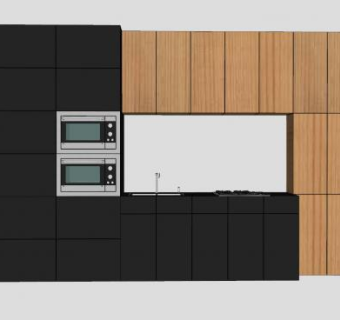 黑色系厨房木制橱柜SU模型下载_sketchup草图大师SKP模型