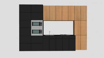 黑色系厨房木制橱柜SU模型下载_sketchup草图大师SKP模型