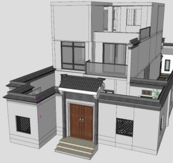 中式别院庭院建筑SU模型SU模型下载_sketchup草图大师SKP模型