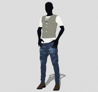 马甲搭配T恤男装模特SU模型下载_sketchup草图大师SKP模型