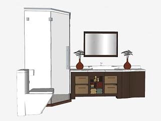 浴室柜和玻璃洗澡房和马桶SU模型下载_sketchup草图大师SKP模型