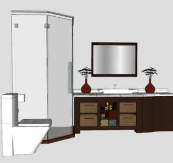 浴室柜和玻璃洗澡房和马桶SU模型下载_sketchup草图大师SKP模型