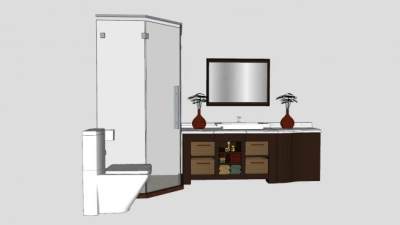 浴室柜和玻璃洗澡房和马桶SU模型下载_sketchup草图大师SKP模型