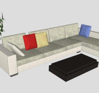 现代L型沙发茶几和室内盆景SU模型下载_sketchup草图大师SKP模型