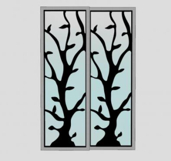 树影玻璃门SU模型下载_sketchup草图大师SKP模型