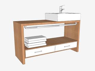 木质单浴室柜洗手池SU模型下载_sketchup草图大师SKP模型