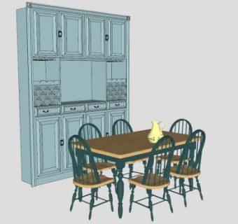 地中海风格餐桌椅和酒柜SU模型下载_sketchup草图大师SKP模型