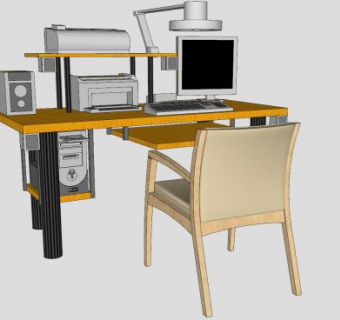 电脑桌打印机台灯SU模型下载_sketchup草图大师SKP模型