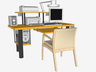电脑桌打印机台灯SU模型下载_sketchup草图大师SKP模型