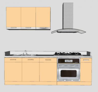 简易小型厨房橱柜吸油烟机SU模型下载_sketchup草图大师SKP模型
