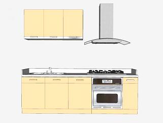 简易小型厨房橱柜吸油烟机SU模型下载_sketchup草图大师SKP模型