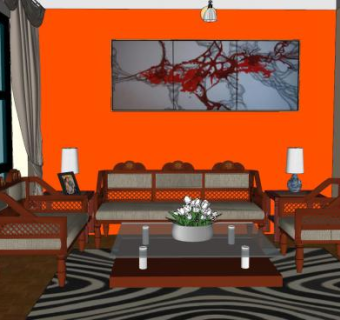 客厅木质沙发茶几家具SU模型下载_sketchup草图大师SKP模型