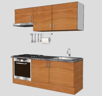 木质厨房橱柜厨具SU模型下载_sketchup草图大师SKP模型