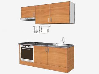 木质厨房橱柜厨具SU模型下载_sketchup草图大师SKP模型