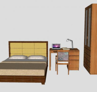 房间卧室家具床铺衣柜书桌SU模型下载_sketchup草图大师SKP模型