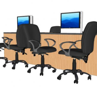 电脑接待桌椅办公设施SU模型下载_sketchup草图大师SKP模型