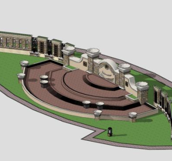 欧式花园景墙SU模型下载_sketchup草图大师SKP模型