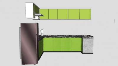 绿色厨房橱柜和电冰箱SU模型下载_sketchup草图大师SKP模型