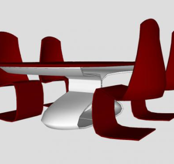 红色创意桌椅餐桌椅SU模型下载_sketchup草图大师SKP模型