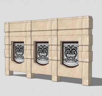 户外简欧式景墙SU模型下载_sketchup草图大师SKP模型