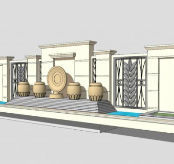 欧式风格水池景观墙SU模型下载_sketchup草图大师SKP模型