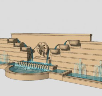 简欧式水景景观墙SU模型下载_sketchup草图大师SKP模型