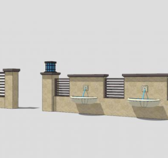 欧式景观墙SKP模型下载_sketchup草图大师SKP模型