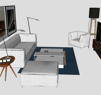 现代简约客厅家具SU模型下载_sketchup草图大师SKP模型