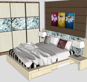 卧室衣柜和床铺SU模型下载_sketchup草图大师SKP模型