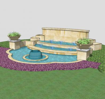 户外欧式水池景墙SU模型下载_sketchup草图大师SKP模型