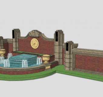 现代欧式户外水池景墙SU模型下载_sketchup草图大师SKP模型